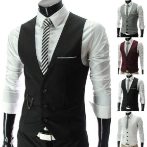 Fashion Men Vests Waistcoat Solid Color V Neck Sleeveless Buttons Blazer Plus Size Formal Business Jacket Vests