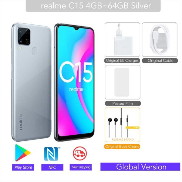 realme C15 4GB 64GB 6000mAh Battery Helio G35 13MP Quad Camera / C3 3GB 64GB MTK G70 Global Version Support NFC Special Offer