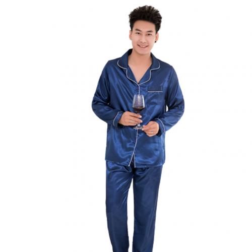 Silk Satin Men Pajamas Set Fashion Sleepwear Couple Solid Color Long Sleeve Suit Casual Two-Piece Pyjama Autumn Elastic Homewear