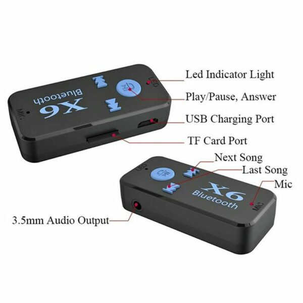 X6 Wireless Bluetooth4.1 Audio Music Receiver Stereo Car Kit Adapter 3.5mm AUX Handsfree Car Kit Support TF Card A2DP Mp3