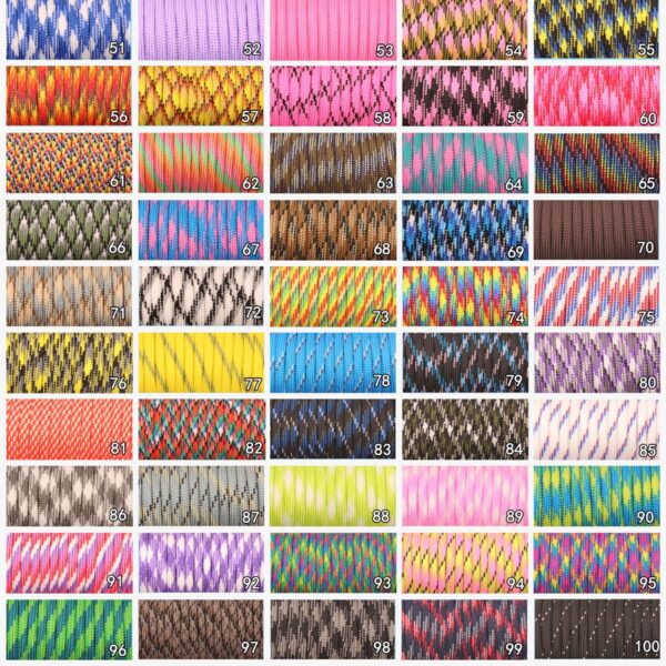 CAMPINGSKY 550 Paracord Parachute Cord Lanyard Tent Rope Mil Spec Type III 7 Strand 100FT Paracord For Hiking Camping 200 Colors