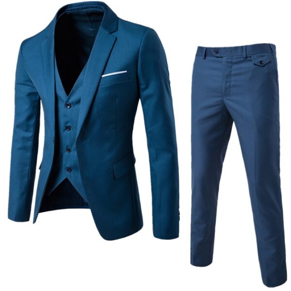Men's Formal Business Slim Fit Navy Blue 3pc Suits (Jacket+Pants+Vest) 2019 Spring New One Button Notched Lapel Costume Homme
