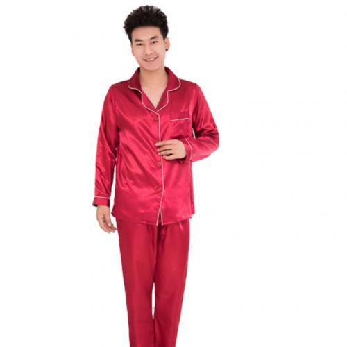 Silk Satin Men Pajamas Set Fashion Sleepwear Couple Solid Color Long Sleeve Suit Casual Two-Piece Pyjama Autumn Elastic Homewear