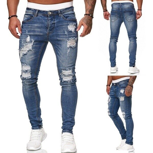 Mens Jeans Hip Hop Black Blue Cool Skinny Ripped Stretch Slim Elastic Denim Pants Large Size For Male Casual jogging jeans for m