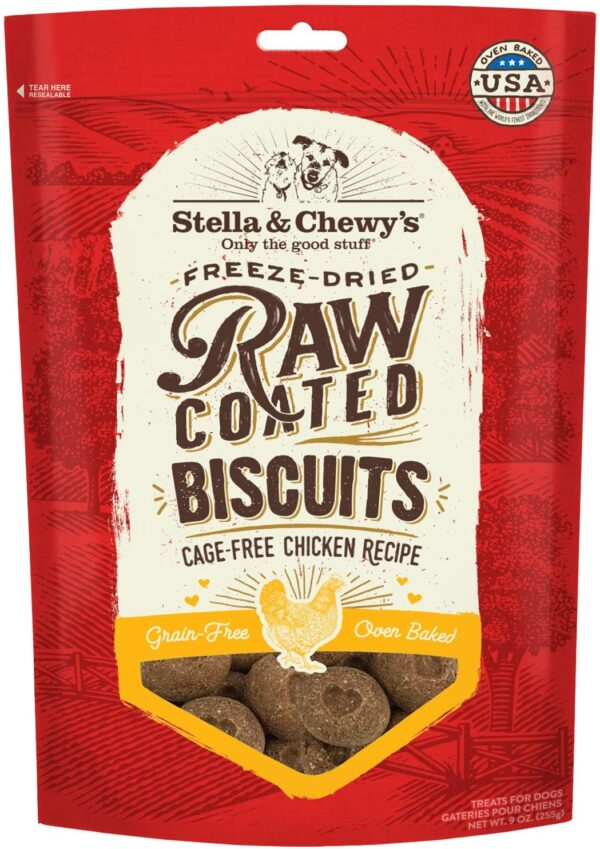 Stella & Chewy's Freeze-Dried Raw Coated Dog Biscuits Cage Free Chicken Recipe, 9 oz. Bag