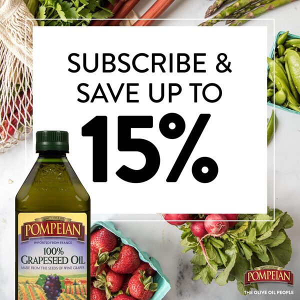 Pompeian 100% Grapeseed Oil, Light, Subtle Flavor, Perfect for High-Heat Cooking, Deep Frying and Baking, Rich in Vitamin E, Naturally Gluten Free, Non-Allergenic, Non-GMO, 68 FL. OZ., Single Bottle