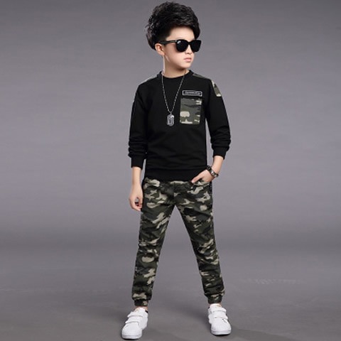 Teen Children Clothes 3-11year Boys Costume Tracksuit Camouflage Tops Pants 2PCS Children Spring Outfits Set
