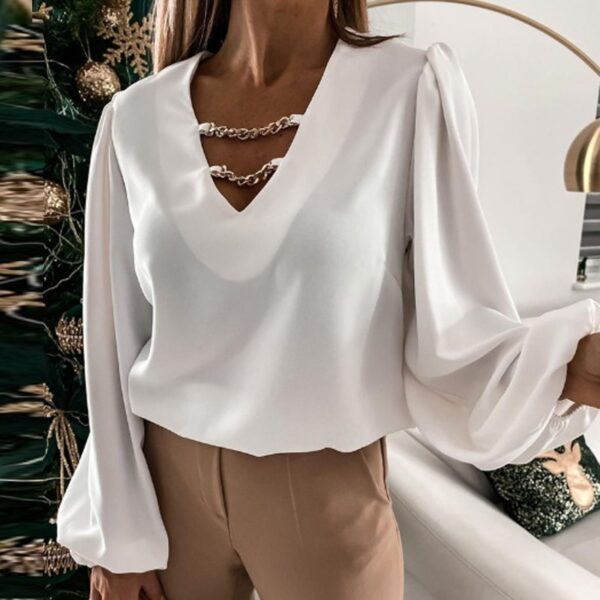 2021 Spring New Fashion Solid Blouse Women Elegant Autumn V Neck Shirt Office Ladies Sexy Long Sleeve Slim Tops Blusa Streetwear