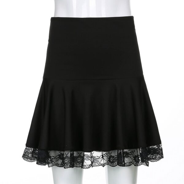 IAMSURE Basic Versatile Stretchy High-waisted Lace Stitching Short Skirt Casual Vintage Harajuku Women 2020 Y2k Black Mini Skirt