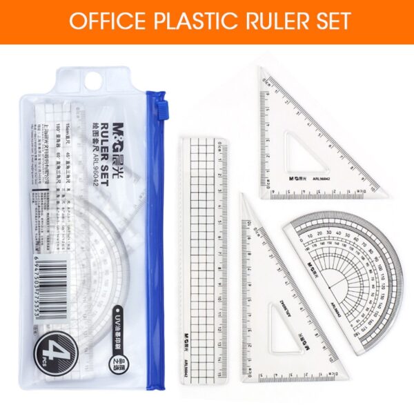 M&G 4pcs/set Aluminium Ruler Set Metal/Plastic/Soft Geometry Maths Drawing compass stationery Rulers mathematical for School