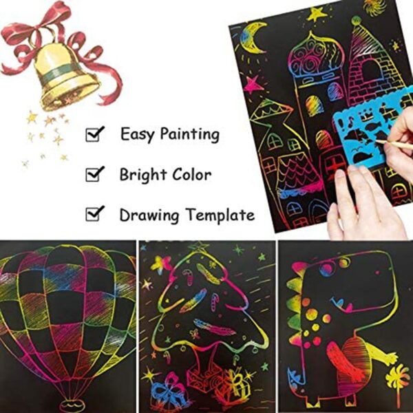 Children DIY Scratch Painting Note 10 sheets Magic Color Rainbow Scratch Art Paper Cards with Graffiti Stencil Kdis Drawing Toy