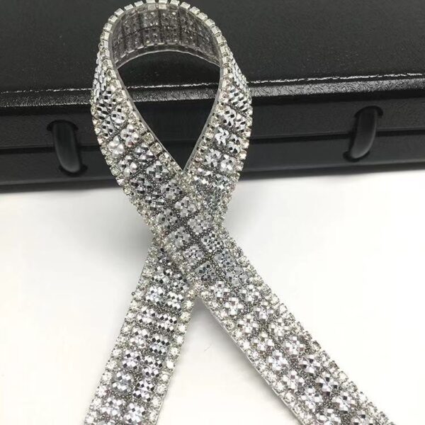 Hotfix Rock Diamond Crystal Ribbon Trimming 1Yard/Lot 15mm Width Rhinestone Chain Tape Fabric Applique Banding for Accessories