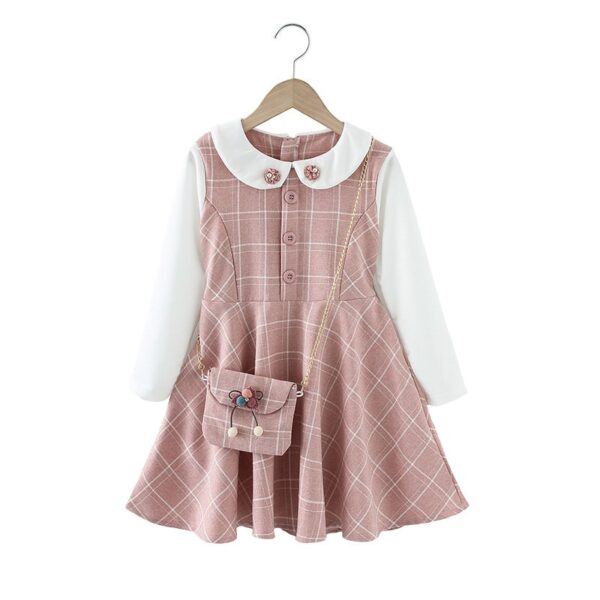 Girl Dress Plaid Pattern Girl Party Dress Patchwork Children Party Dress With Bag Teenage Clothes For Girls 6 8 10 12 14