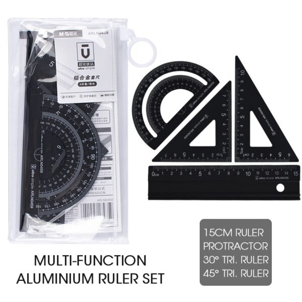 M&G 4pcs/set Aluminium Ruler Set Metal/Plastic/Soft Geometry Maths Drawing compass stationery Rulers mathematical for School