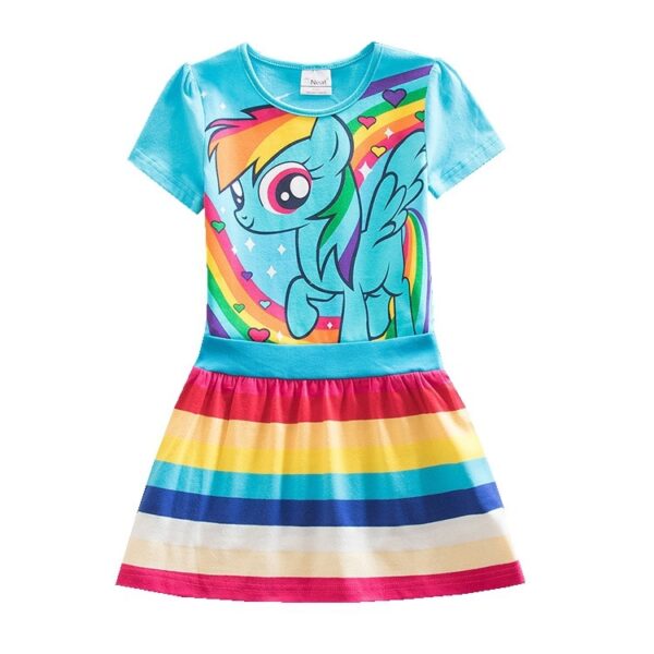 Girl short-sleeved unicorn dress pony cartoon dress printed embroidered cotton round neck dress for girls kids summer dress