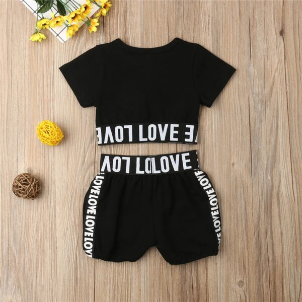 New Girl Kid Child Black Clothing Sets Short Sleeve Letter Crop Top T shirt Shorts Clothes Summer Casual Sunsuit Outfit