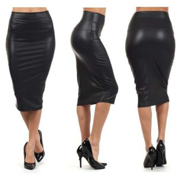 CUHAKCI Back Split Women Sexy Skirt Black Bodycon Clubwear Skirt High Waist PU Leather Skirt Vintage Long Pencil Skirts