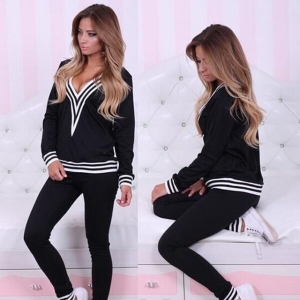 2019 Spring Europe and United States Hot Sports Casual Sexy Deep V Ladies Suit Women Tracksuits Outfiits