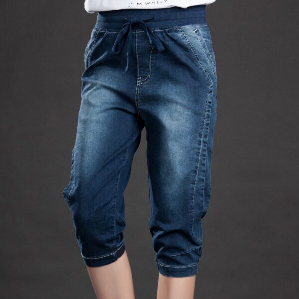 Plus Size 5XL Jeans Women Summer Stretchy Loose Fit Denim Baggy Pants Elastic Waist Casual Calf Length Trousers Female Jeans