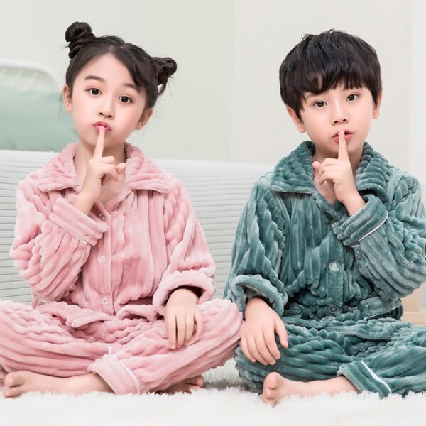 2021 Autumn Winter New Children Flannel Pajamas Thickness Warm Boys And Girls Children Thick Sleepwear Spring Kids Pajamas